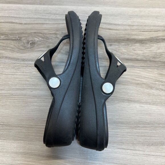 Crocs Sanrah 203342 Black Silver Circle Wedge Slip On Thong Sandals US Women’s 7 - Picture 2 of 10